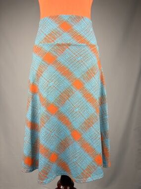 LuLaRoe Orange Blue Geometric Midi Skirt A-Line Size Small